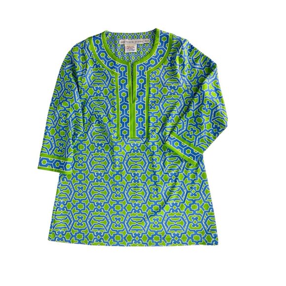 Gretchen Scott Tops - GRETCHEN SCOTT Women's Green Blue Geometric 3/4 Sleeve Jersey Stretch Blouse Med